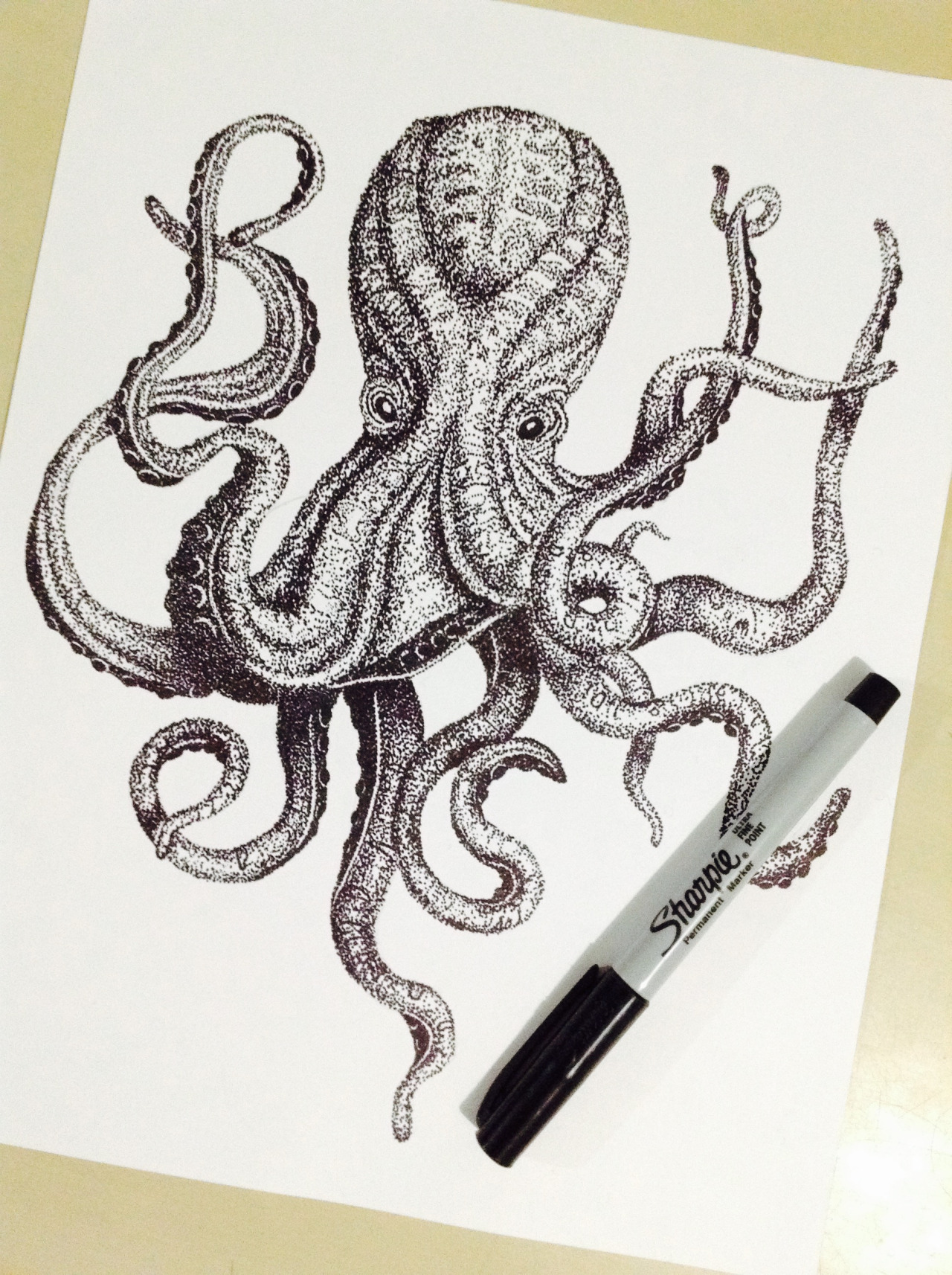Amazing dotwork octopus tattoo design
