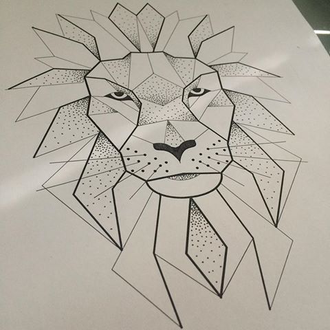 Amazing geometric dotwork lion face tattoo design