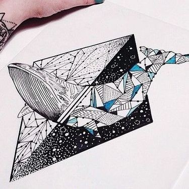 Amazing geometric whale on space rhombus background tattoo design