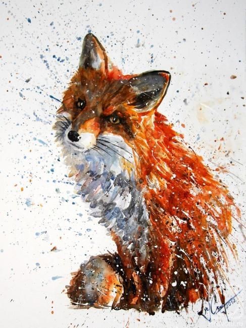Amazing ginger fox in a lot of splashes tattoo design