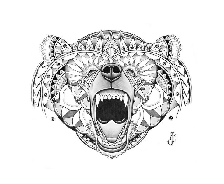 Amazing grey-ink decorated crying grizzly tattoo design
