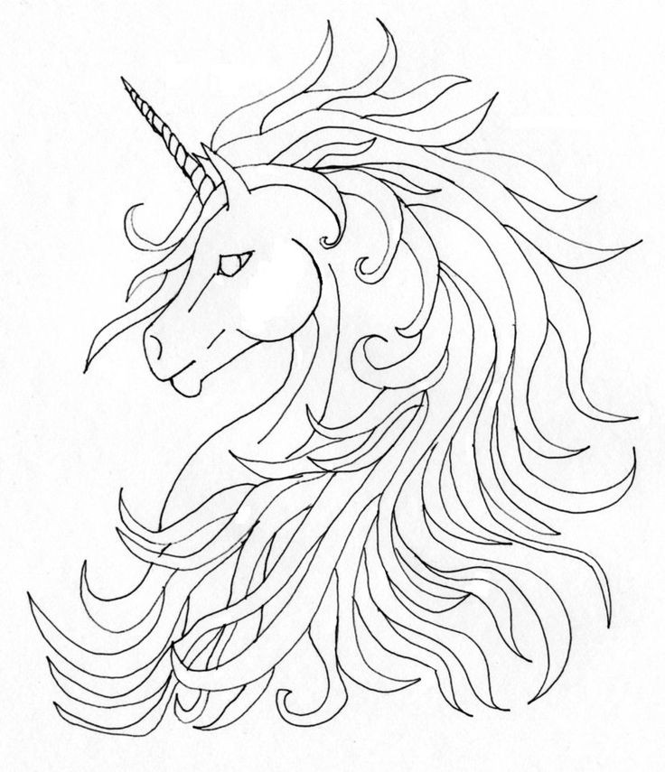 Amazing luxury-mane unicorn without coloring tattoo design