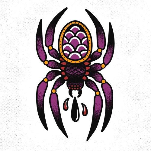 Amazing old school violet spider tattoo design