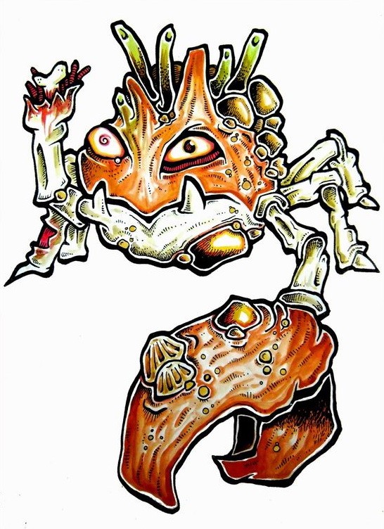Amazing orange zombie rab in cartoon style tattoo design