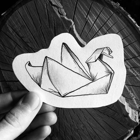 Amazing origami swan tattoo design