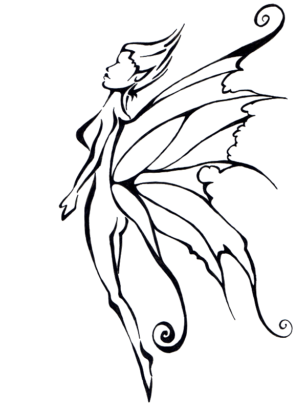 Amazing tribal flying fairy with drop-shape hairdo tattoo design by Rockingenton