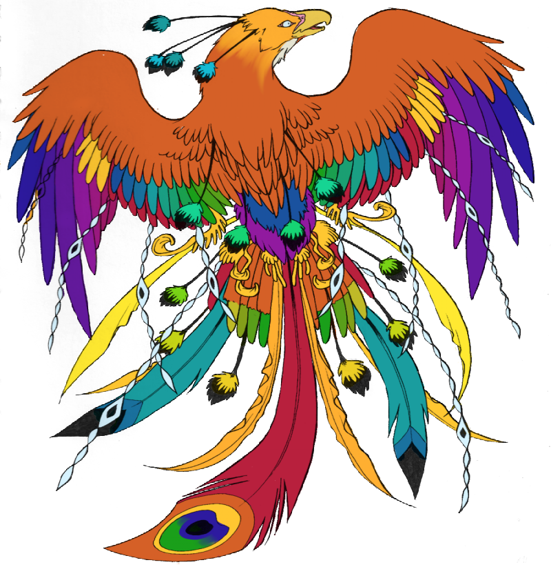 Amazing vivid color phoenix from back tattoo design by Kissy Face