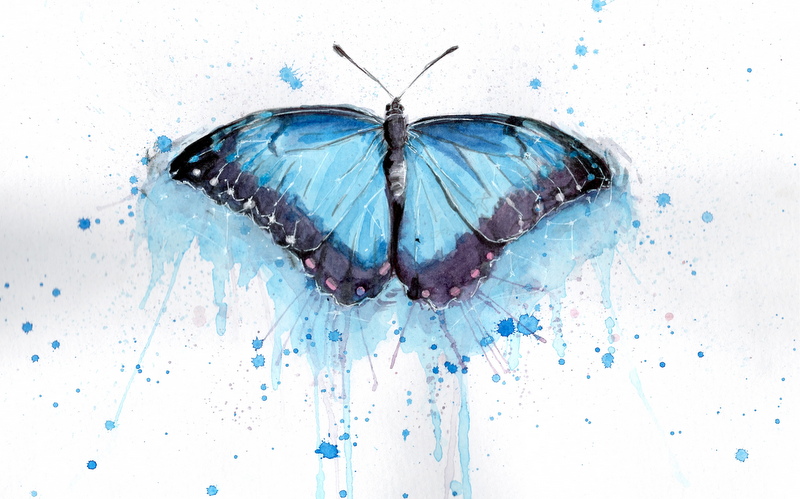 Amazing watercolor butterfly in black and blue colors tattoo design