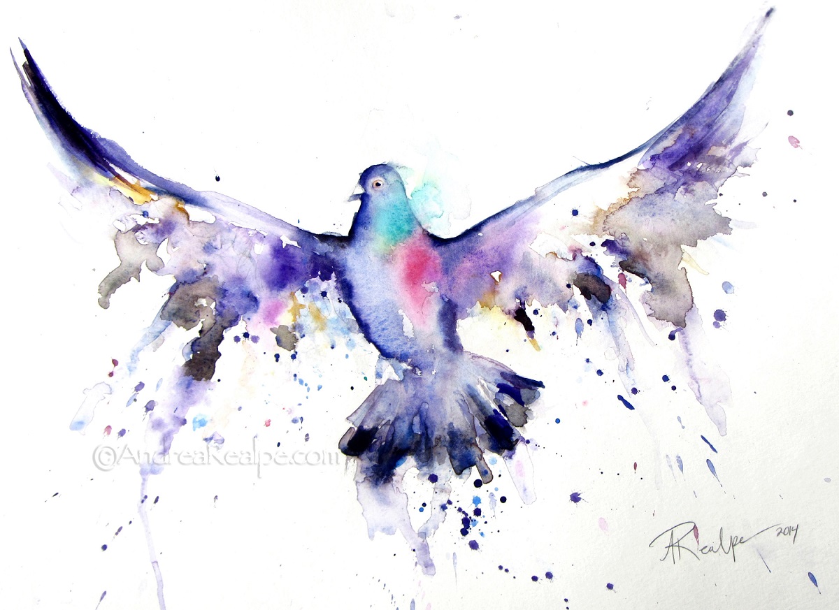 Amazing watercolor flying dove tattoo design