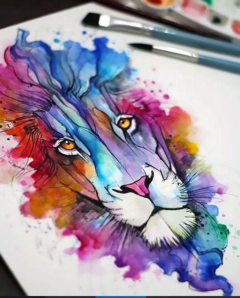 Amazing watercolor lion muzzle tattoo design