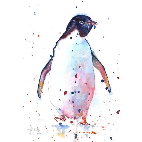 Amazing watercolor penguin tattoo design