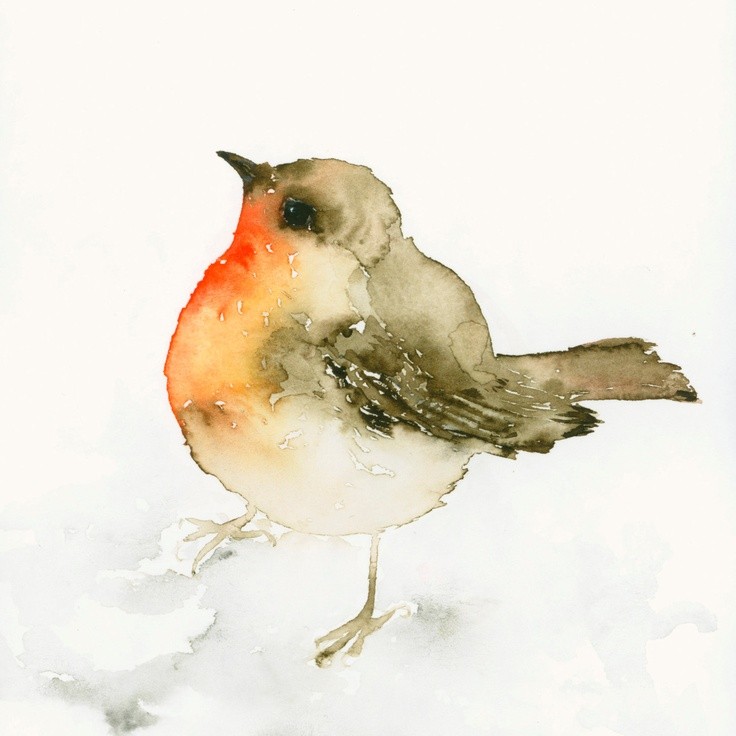 Amazing watercolor sparrow with orange belly tattoo design