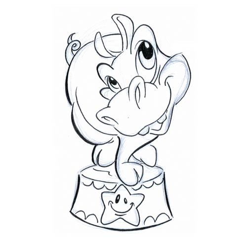 Amuse cartoon outline hippo standing on platform tattoo design