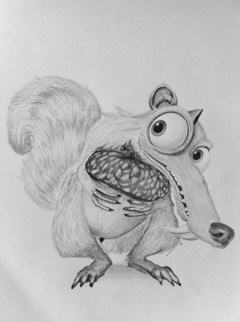 Amuse grey-ink ice age squirrel tattoo design by Blue Pencils