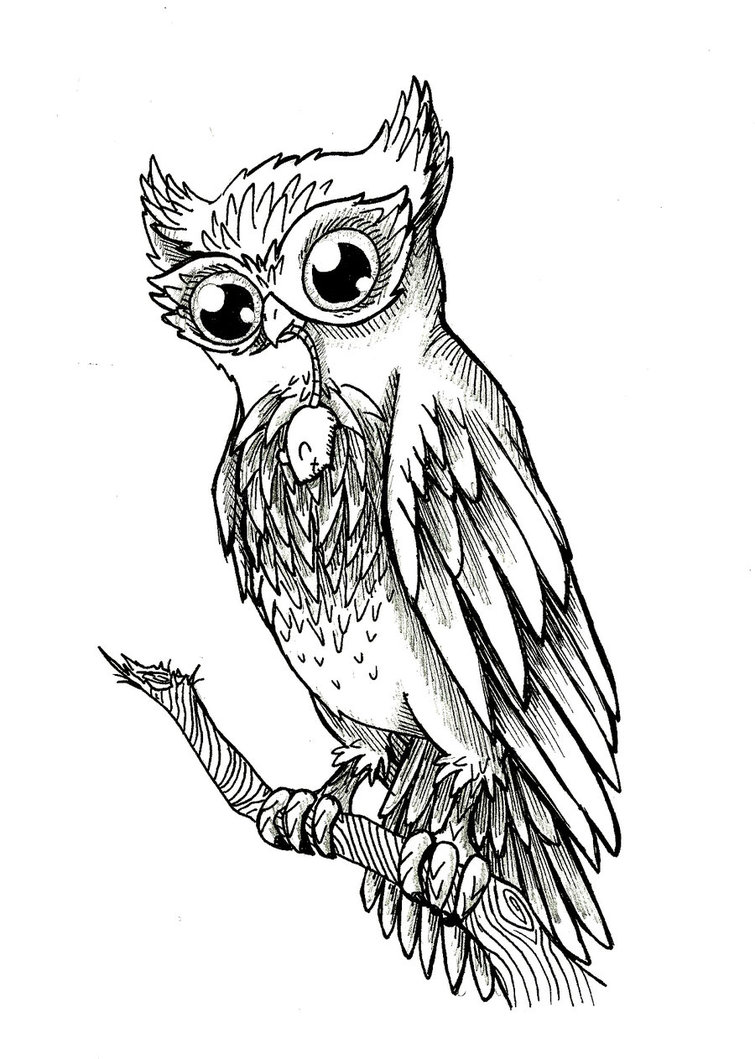 Amuse uncolored owl keeping a mouse tattoo design