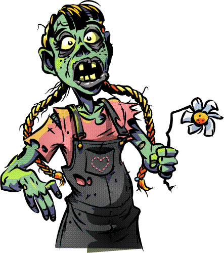 Amusing cartoon blondy zombie girl keeping a flower tattoo design