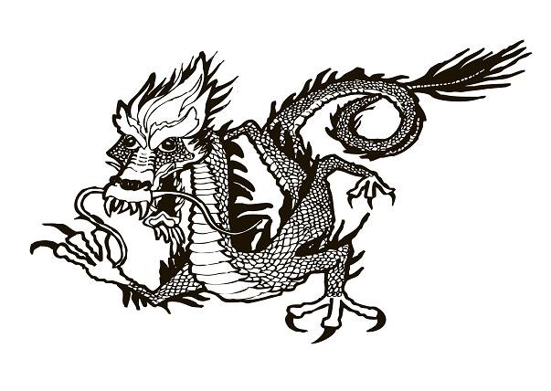 Amusing outline oriental dragon tattoo design