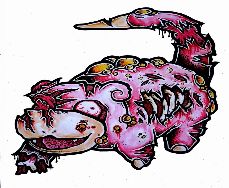 Divertido rosa rastejando design de tatuagem de pokemon de zumbi
