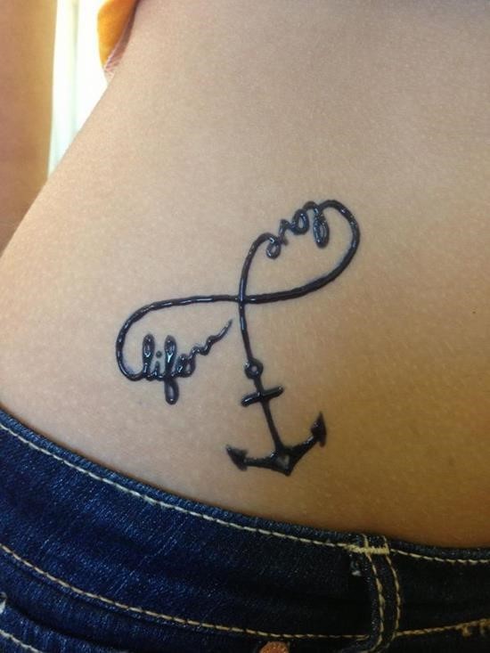 Anchor infinity by henna tattoo on hip