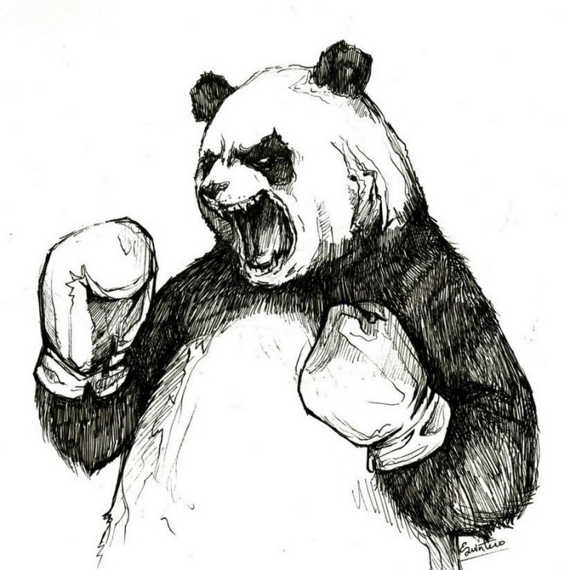 Angry black-and-white panda boxer tattoo design