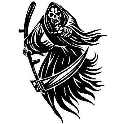Angry black death with a large scythe hunting on his prey tattoo design