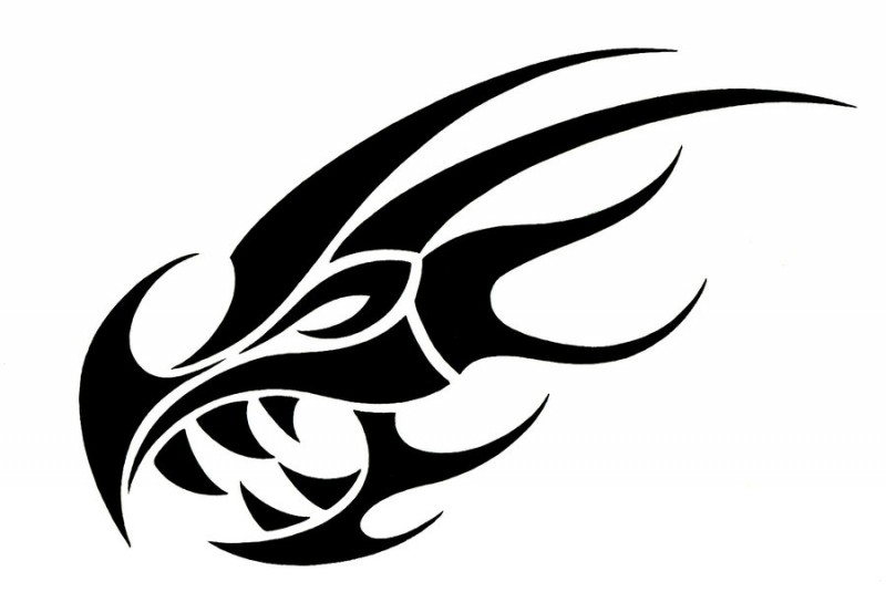 Angry black tribal dragon head in profile tattoo design