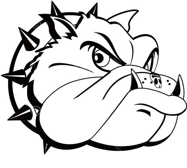 Angry cartoon outline bulldog wearing spiny collar tattoo design