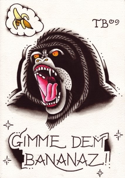 Angry detailed old school gorilla tattoo design