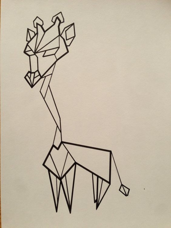 Angry geometric origami giraffe tattoo design