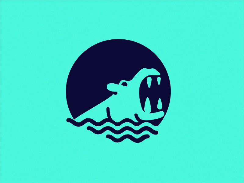 Angry hippo in water logo tattoo design