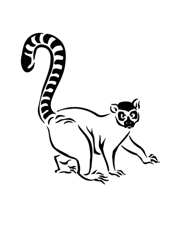 Angry outline walking lemur tattoo design