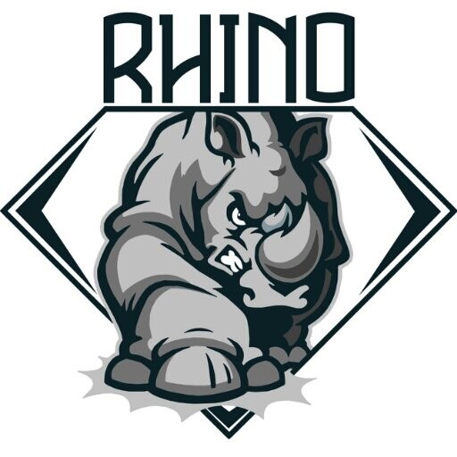 Angry rhino logo with lettering tattoo design