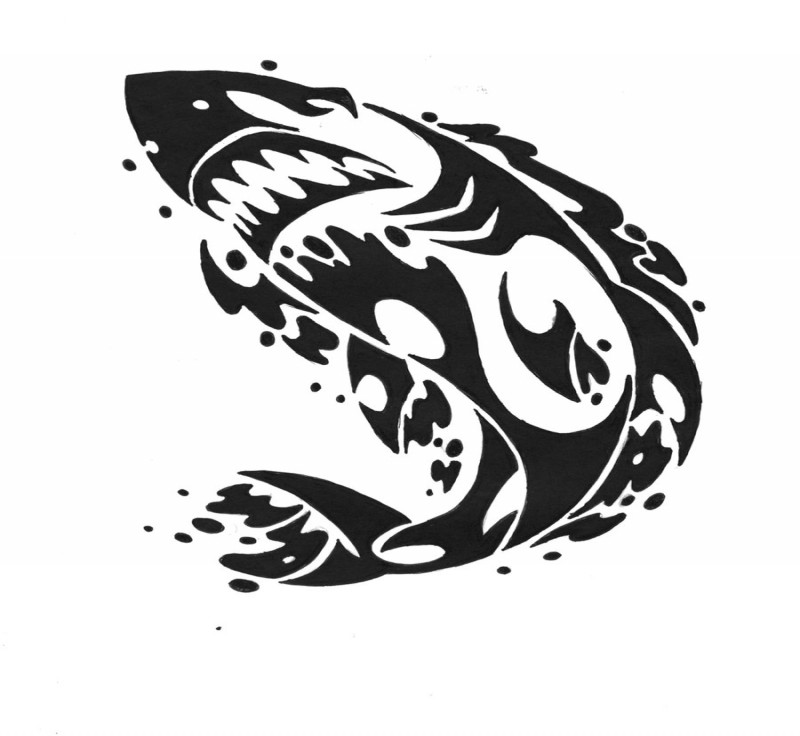 Angry tribal shark wanting to tear his prey tattoo design