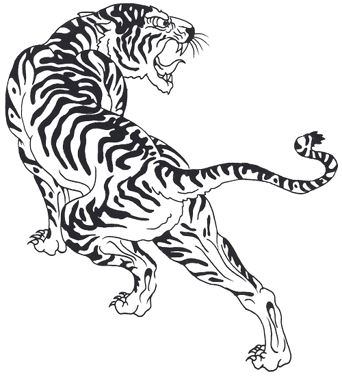 Angry tribal tiger in chinese style tattoo design