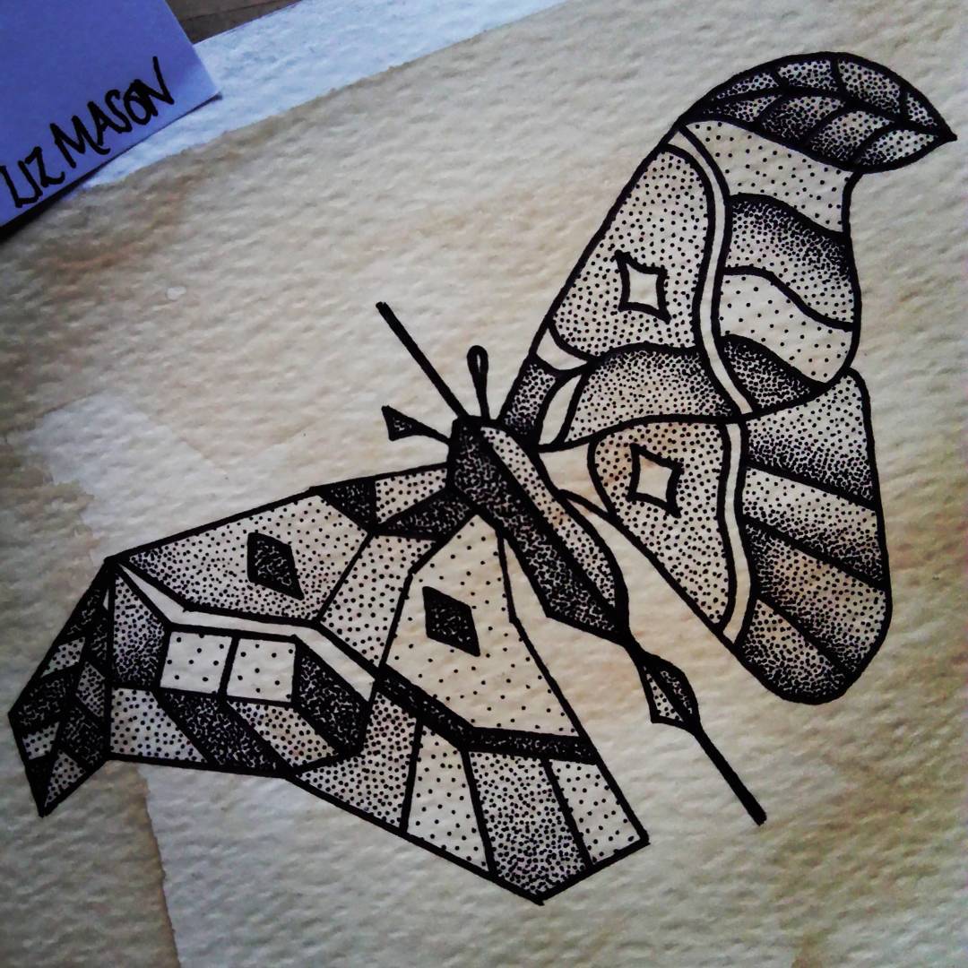 Angular dotwork butterfly tattoo design