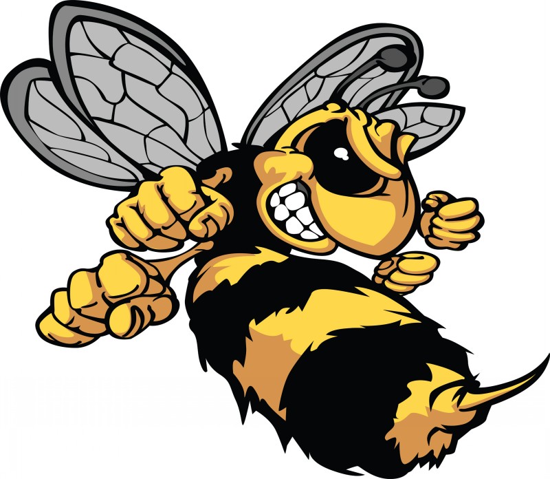 Animated black-and-yellow fighting bee tattoo design