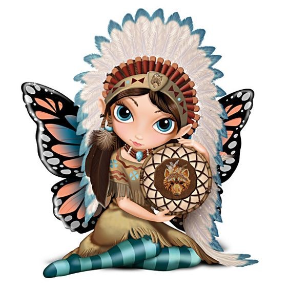 Animated colorful indian sitting fairy tattoo design