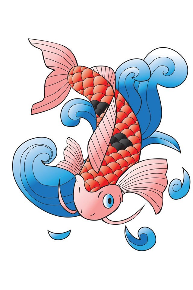 Animated colorful koi fish tattoo design