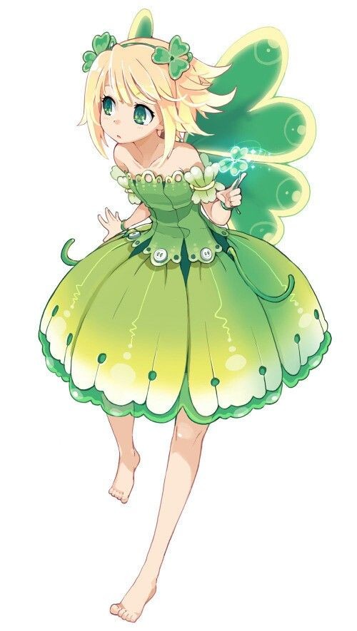 Animated fairy dressed in green tattoo design