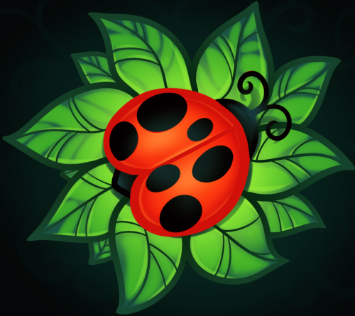 Animated ladybug sitting on leaved background tattoo design