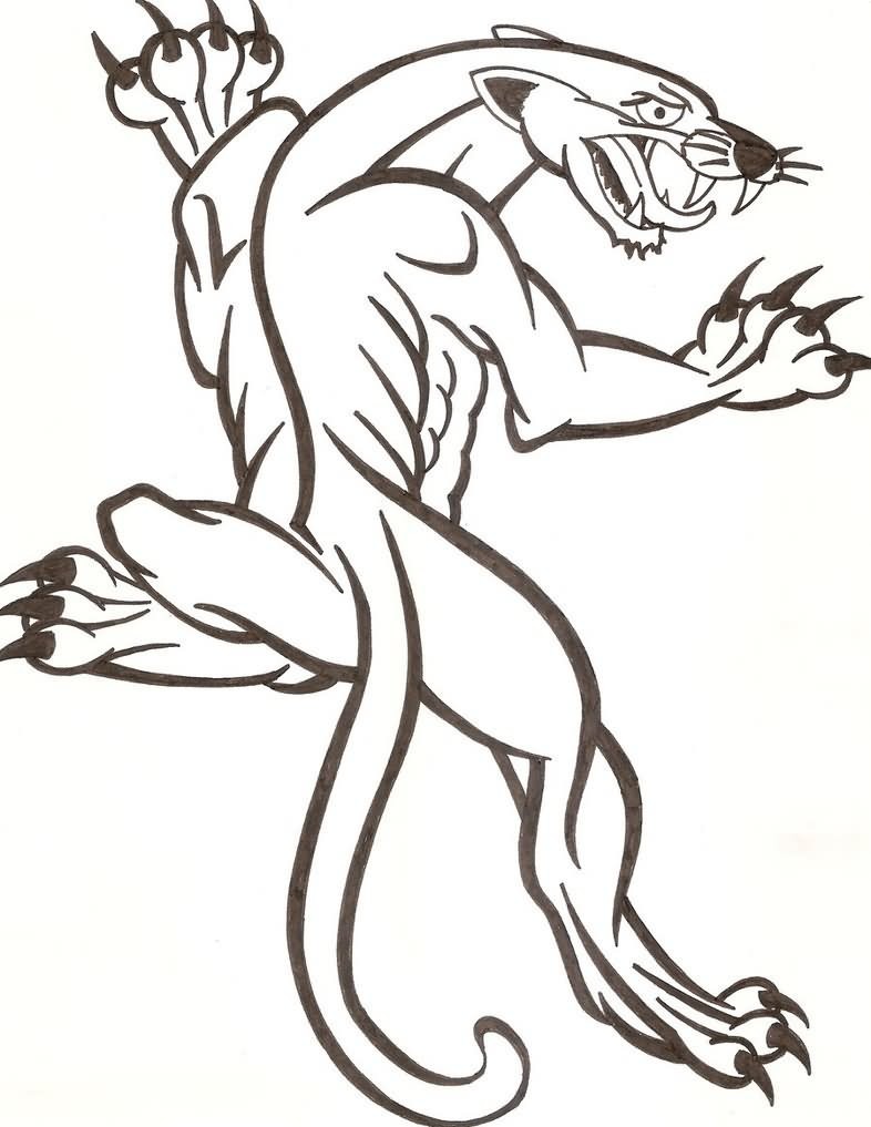 Animated outline crawling panther tattoo design