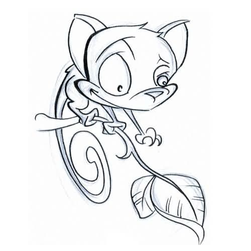 Animated outline squirrel reachint a leaf tattoo design