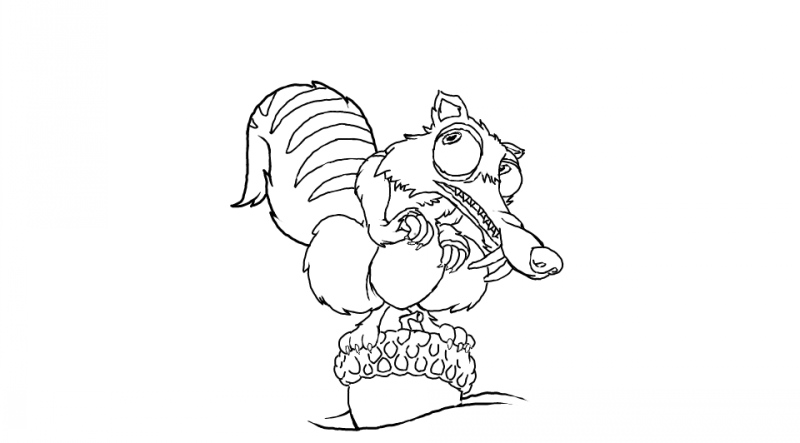 Animated outline squirrel standing on huge acorn tattoo design