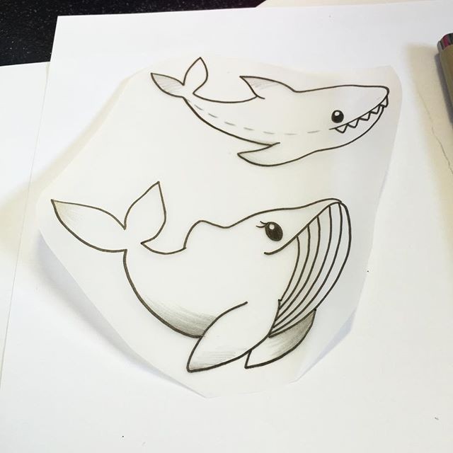 Animated outline whales tattoo design