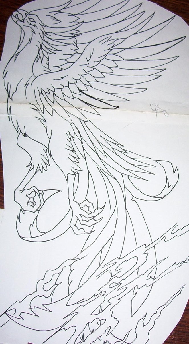 Animated phoenix bird without coloring tattoo design by Tattoosuzette