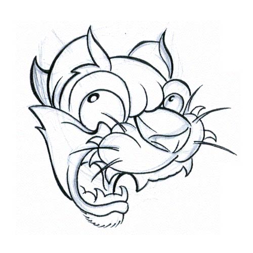 Animated sreaming cat face tattoo design