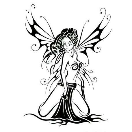 Animated tribal fairy standing on knees tattoo design