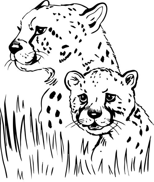 Animated uncolored cheetah family tattoo design