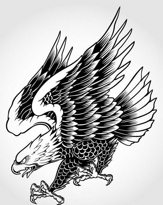 Attractive black-and-white scaled-skin eagle tattoo design
