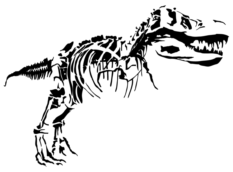 Attractive black-ink dinosaur skeleton tattoo design